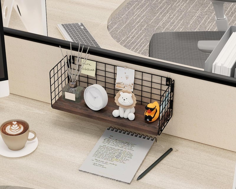 SoaShower Floating Cubicle Shelf with Hooks, Paulownia Wood Desktop Organizer for Office Cubicle Decor, Desk Shelf for Top of Desk & Cute Cubicle Accessories for Work - Image 2